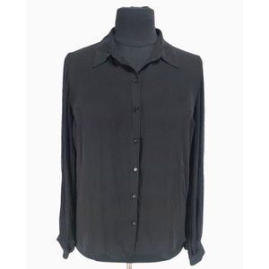 EXPRESS Womens Button Up Shirt Size XL Balloon Long Sleeve Black Chiffon 44P